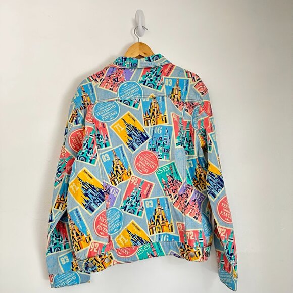 Disney Castles of Disney Parks D23 Postage Stamps Denim Jacket Size L NEW - Picture 9 of 10